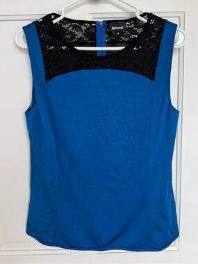 Just Cavalli Blue Black Lace Sleeveless Top Italy Size 48